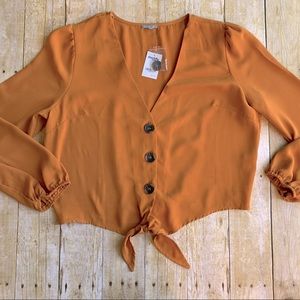 NWT Charlotte Russe Rust Tie Front Button Up Blouse